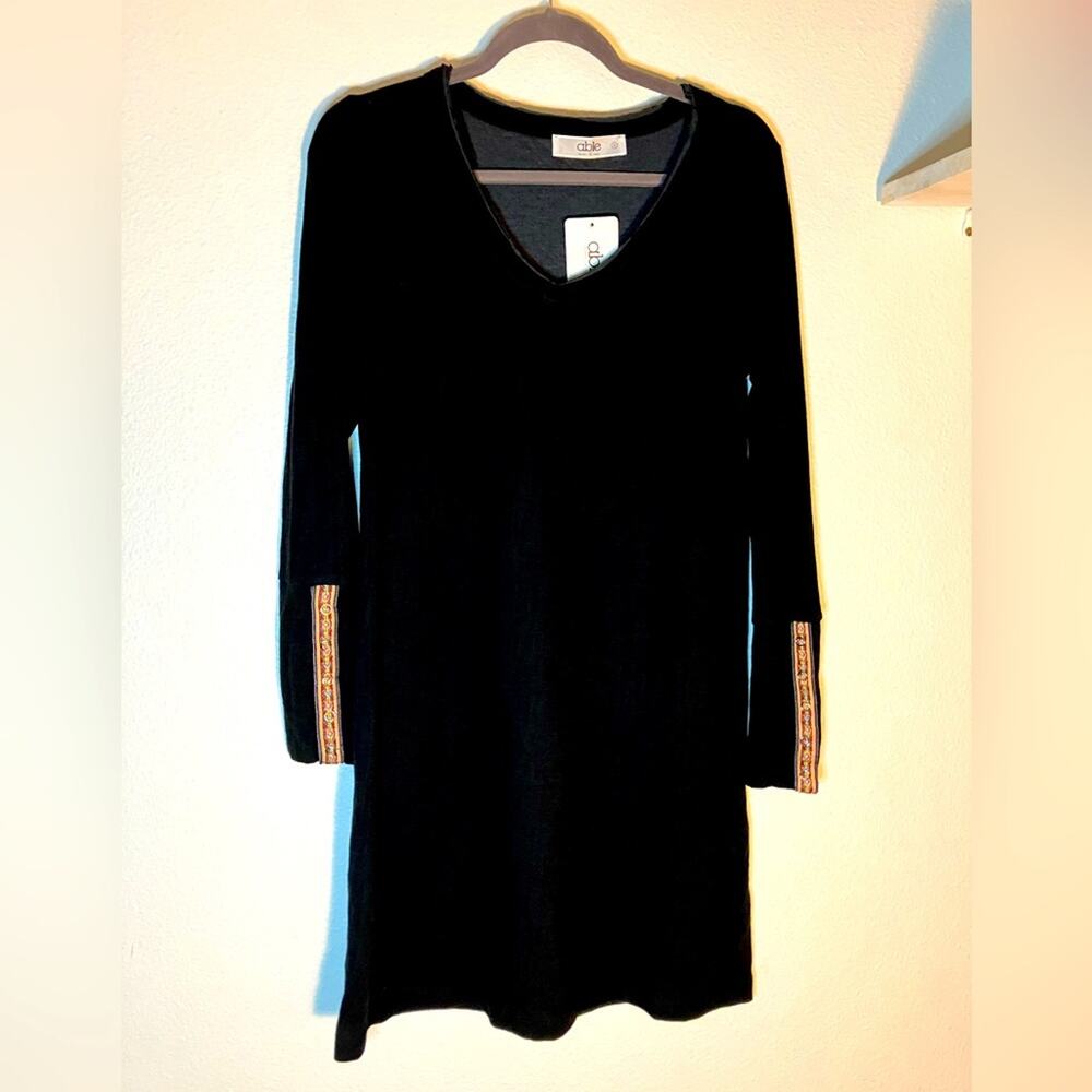 Able CASUALLY COOL BLACK MIDI DRESS women's cotton long sleeve comfortable NWOT‎